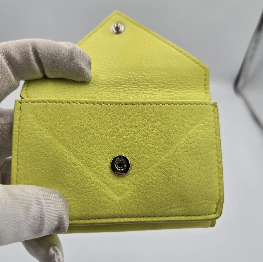 Balenciaga Papier Mini Neon Yellow Leather Wallet - Picture 3 of 9